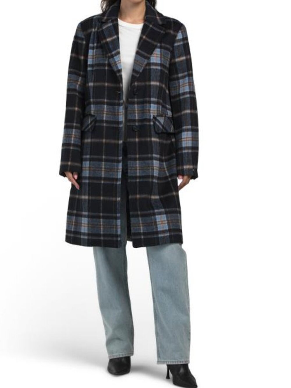 TOMMY HILFIGER Wool Blend Plaid Single Breasted Coat